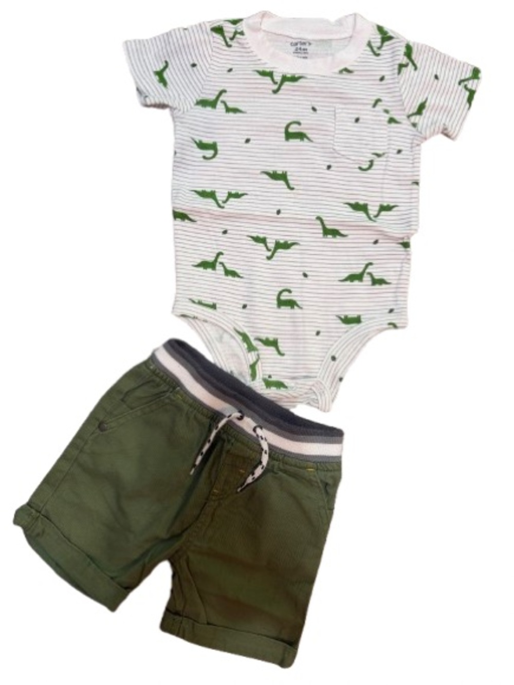 Carter's Baby Boy Dinosaur Bodysuit with Olive Green Shorts Set EUC Size 24 M